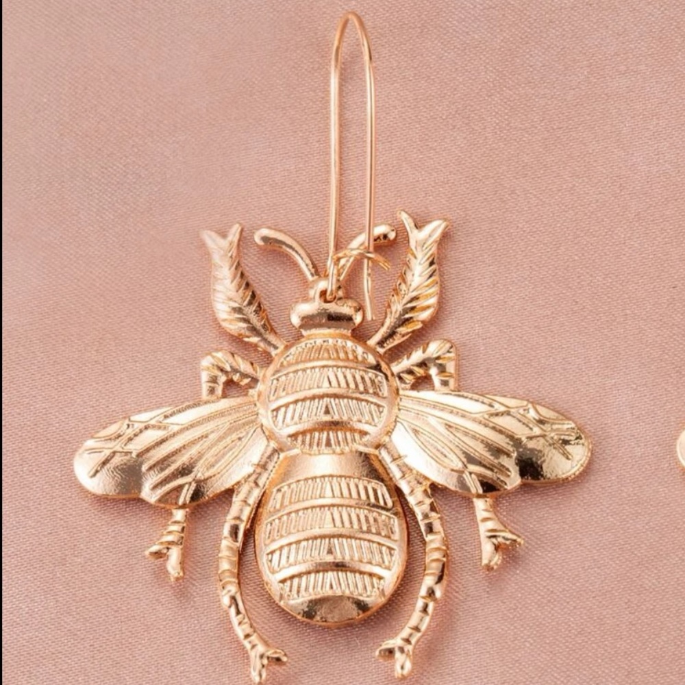 Gold Bumble Bee Dangle Earrings - Picture 5 of 7